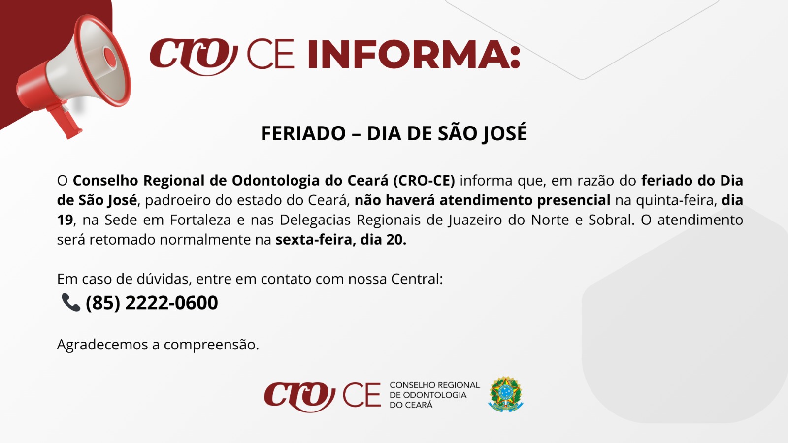 Informe: feriado do dia de São José